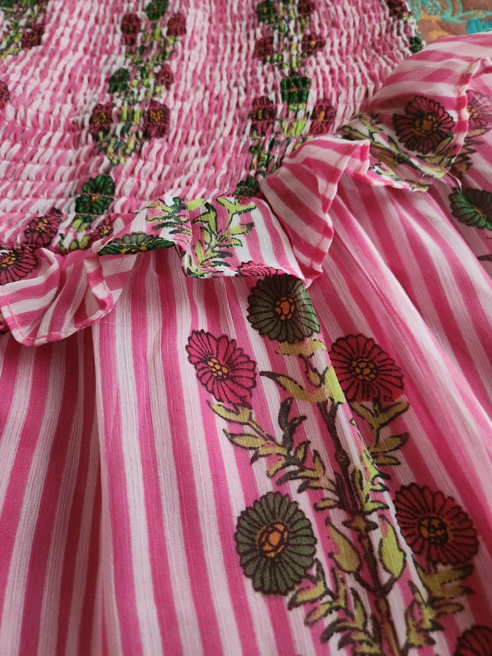 Free People Alejandra Hot Pink Combo Striped Floral High-Low Midi Dress - Picture 15 of 16